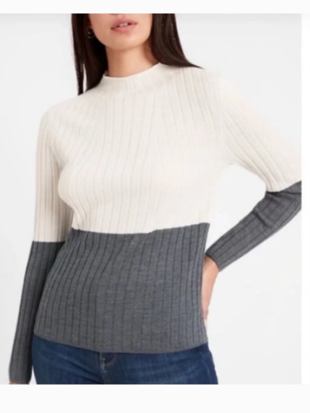Banana Republic Size S Like New Merino Wool Sweater Cream Ivory Gray Ribbed